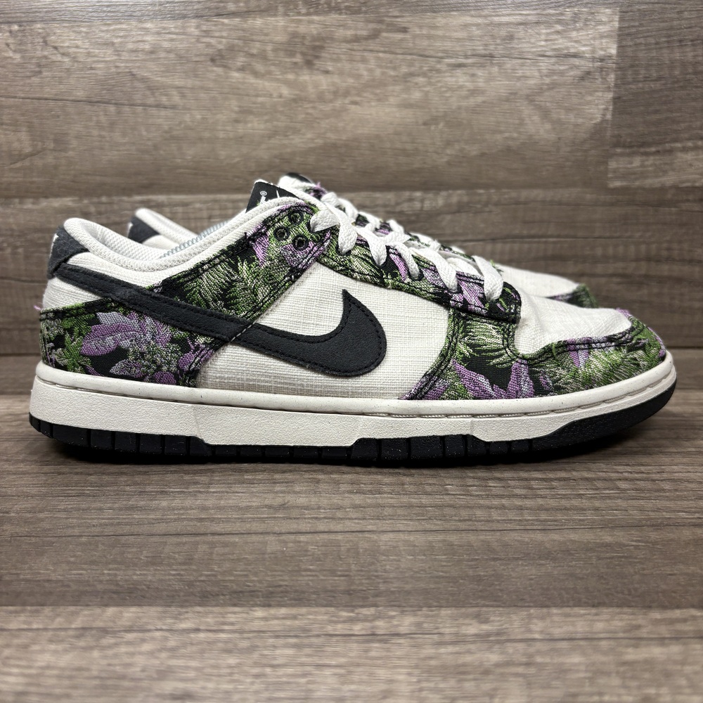 Nike Dunk Low Next Nature Floral Tapestry Gray Purple Womens Size 9.5 Sneakers